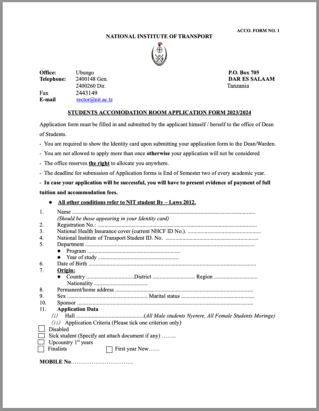 form 2023 #6 College Online Application forms 2023/2024