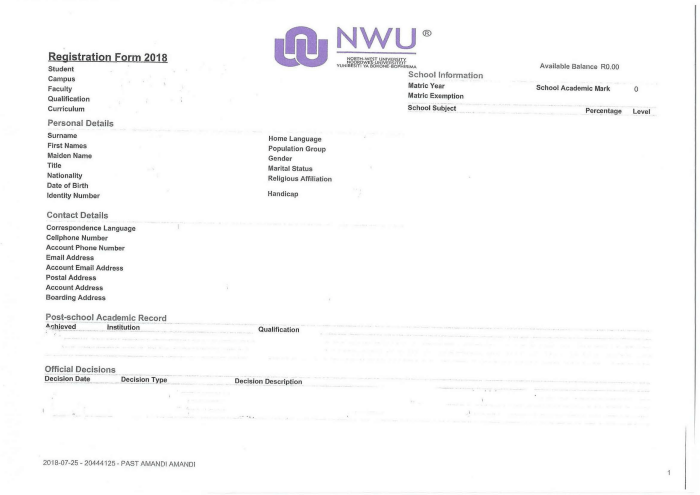 nwu registration NWU Registration Process (Fee and Deadline)