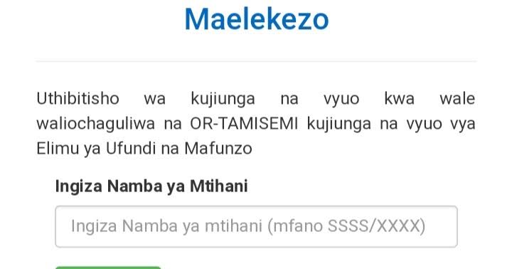 uthibitisho or tamisemi Nacte Uthibitisho, Uthibitisho OR-TAMISEMI